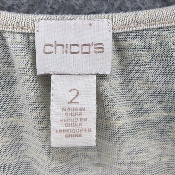 Chicos Top Women 2 US Large Sienna Green Multi Split Neck Balloon Sleeve Peasant - Picture 5 of 10